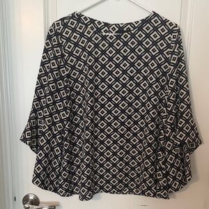 Evan Picone Black Label Blue and Yellow Diamond Pattern Blouse